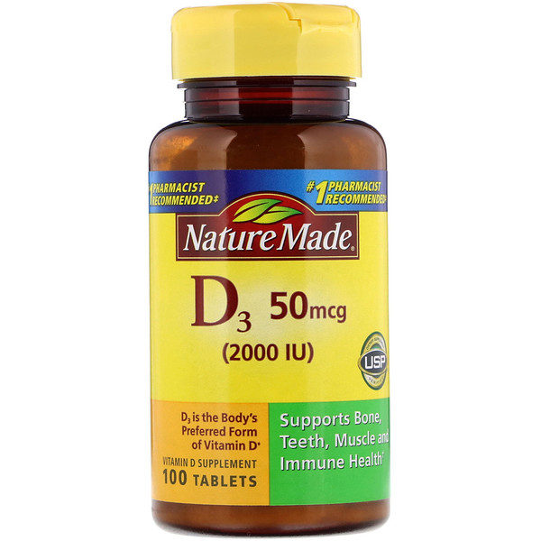Nature Made, D3, Vitamin D Supplement, 2000 IU, 100 Tablets