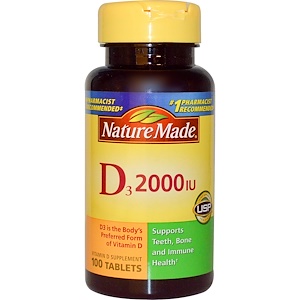Nature Made, D3, пищевая добавка с витамином D, 2000 МЕ, 100 таблеток