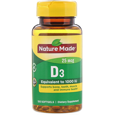 Nature Made Vitamin D3, 25 mcg, 100 Softgels