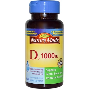 Nature Made, Витамин D3, 1000 МЕ, 90 + 10 мягких капсул с жидким содержимым