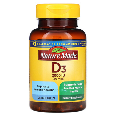 

Nature Made, Vitamin D3, 2000 IU (50 mcg), 250 Softgels