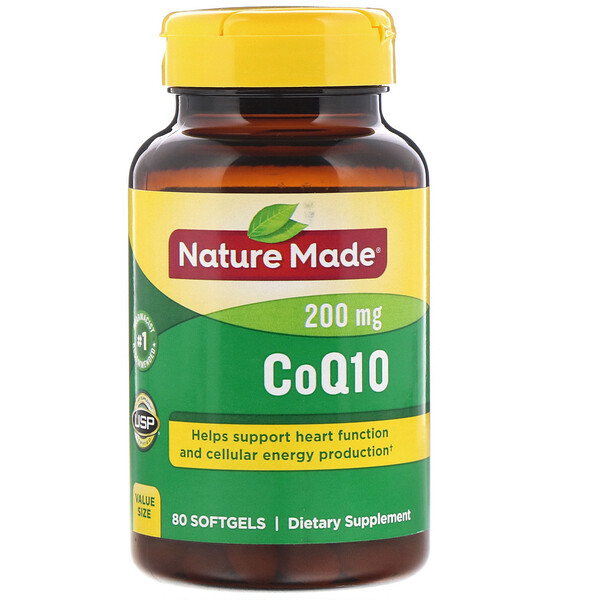 Nature Made, Коэнзим Q10, 200 мг, 80 мягких таблеток