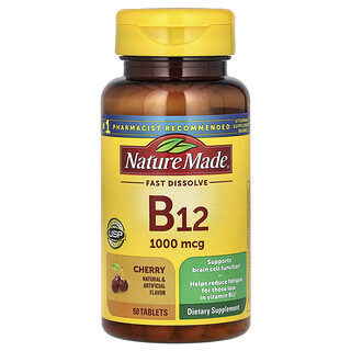 Nature Made, Vitamina B12 sublingual, Cereza, 1000 mcg, 50 comprimidos