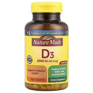 Nature Made, Vitamina D3, 50 mcg (2000 UI), 400 comprimidos