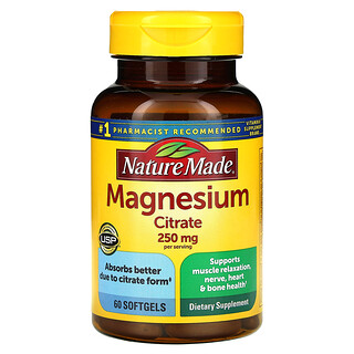 Nature Made, Citrato de Magnésio, 60 Cápsulas Softgel (125 mg por Cápsula Softgel)
