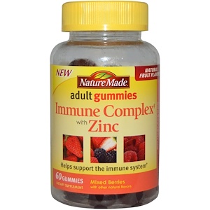 Nature Made, Жевательные витамины для взрослых, иммуностимулирующий комплекс с цинком, смесь ягод, 60 жевательных таблеток