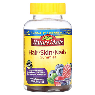 

Nature Made, Hair, Skin, Nails Gummies, Mixed Berry, Cranberry & Blueberry, 90 Gummies