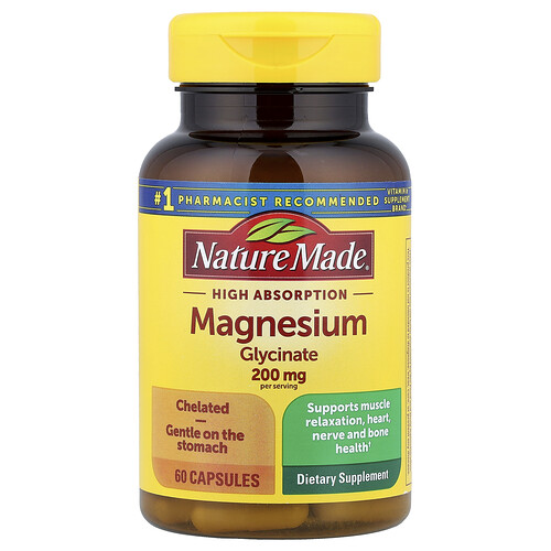 Nature Made High Absorption Magnesium Glycinate Vitamin | 200 mg | 60 Caps | Health Minerals