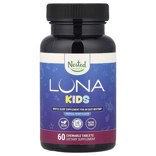 Nested Naturals, Luna® Kids, sanftes Schlafergänzungsmittel für Kinder, tropische Beere, 60 Kautabletten
