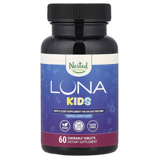 Nested Naturals, Luna® Kids, Suplemento para un sueño suave, Bayas tropicales, 60 comprimidos masticables