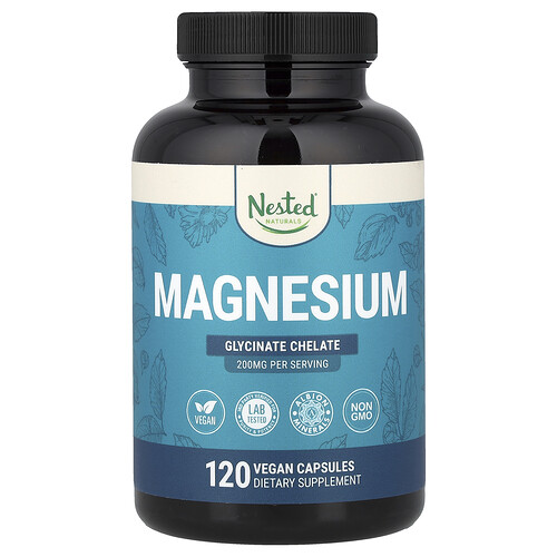 Nested Naturals, Magnesium, Glycinate Chelate, Magnesium, Glycinat-Chelat, 120 vegane Kapseln (100 mg pro Kapsel)