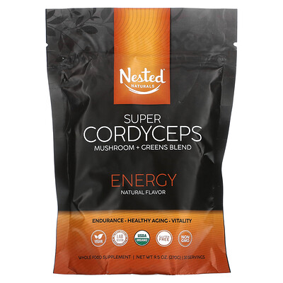 

Nested Naturals Super Cordyceps, смесь грибов и зелени, энергия, 270 г (9,5 унции)