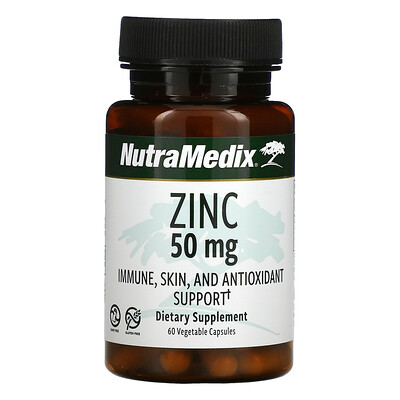 NutraMedix Zinc, Immune, Skin, and Antioxidant Support, 50 mg, 60 Vegetarian Capsules