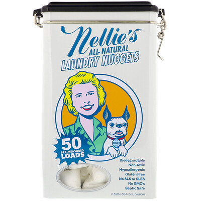 Купить Nellie's Laundry Nuggets, таблетки для стирки, полностью натуральные компоненты, по 1/2 унции каждая, для 50 стирок