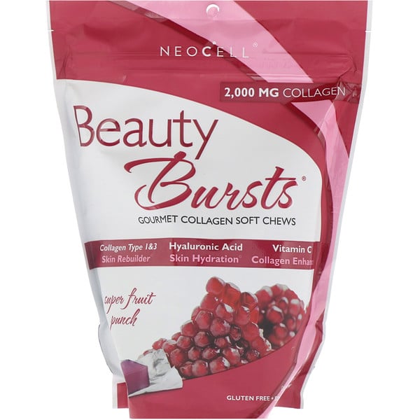Neocell, Beauty Bursts, изысканный коллаген, мягкие жевательные таблетки, супер фруктовый пунш, 60 мягких жевательных таблеток