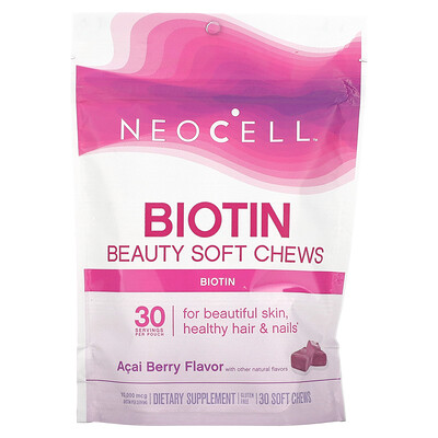 

NeoCell Biotin Bursts вкус ягод асаи 10 000 мкг 30 жевательных таблеток