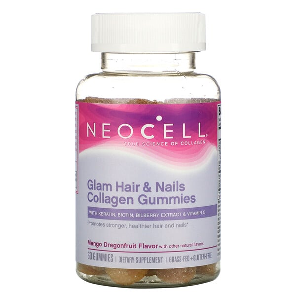 Neocell, Glam Hair & Nails Collagen, Драконий фрукт манго, 60 жевательных конфет