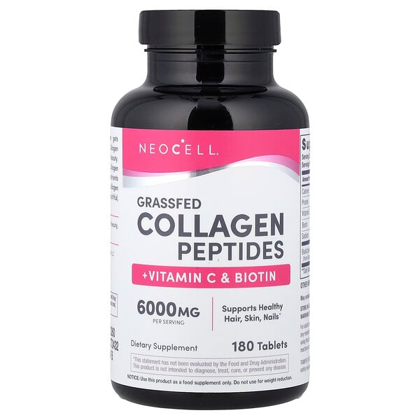 NeoCell Grassfed Collagen Peptides + Vitamin C & Biotin, 180 Tablets