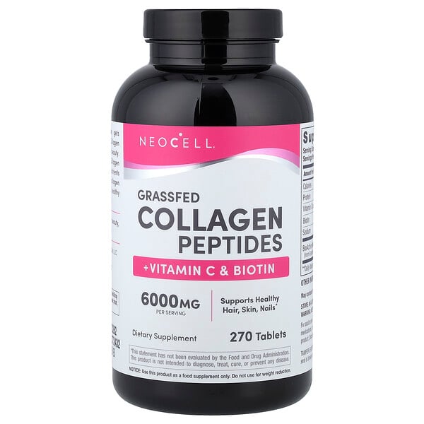NeoCell Grassfed Collagen Peptides + Vitamin C & Biotin, 270 Tablets