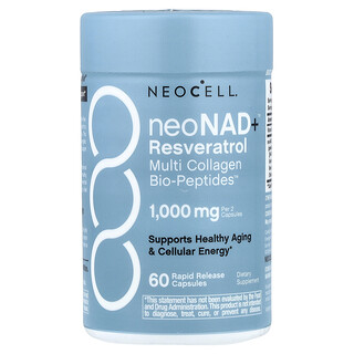 NeoCell, neoNad+™ Resveratrol, Múltiples tipos de colágeno y Biopéptidos, 60 cápsulas de liberación rápida