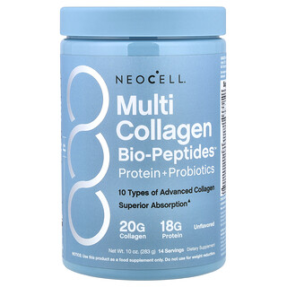 NeoCell, Multi Collagen Bio-Peptides™ Protein + Probiotics, Unflavored, 10 oz (283 g)