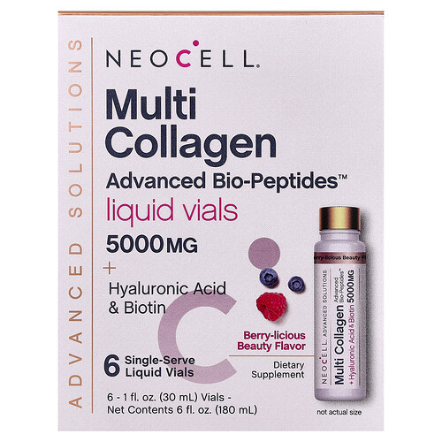 NeoCell, Advanced Solutions, Multi Kollagen Advance Bio-Peptide™, Beerenfrucht, 6 Flüssigflaschen für eine Einzelportion, je 30 ml