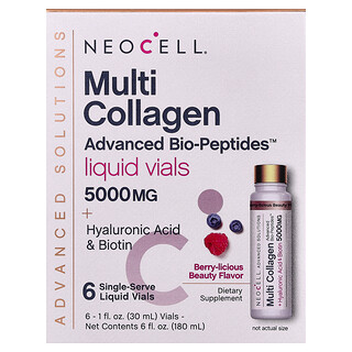 NeoCell, Advanced Solutions, Multi Collagen Advance Bio-Peptides™, Bayas deliciosas, 6 ampollas de porción individual con líquido, 30 ml (1 oz. líq.) cada una