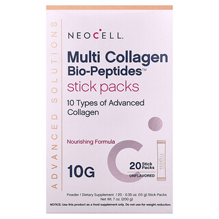 NeoCell, Advanced Solutions, Multi Collagen Bio-Peptides™ en polvo, Sin sabor, 20 sobrecitos, 10 g (0,35 oz) cada uno