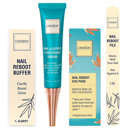 Onsen Secret, Nail Reboot Kit with Nail & Cuticle Conditioner Serum , 7 Piece Kit