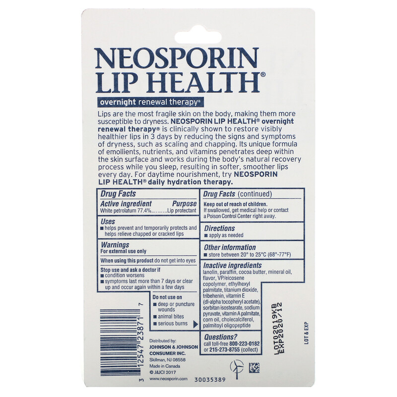 Neosporin, Overnight Renewal Therapy, White Petrolatum Lip Protectant