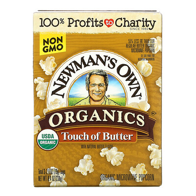 Newman's Own Organics Organic Microwave Popcorn, Light Butter, 3 Bags, 2.8 oz (79 g) Each
