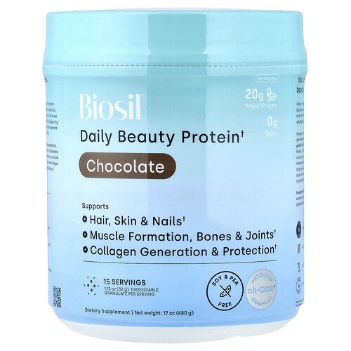 Biosil Daily Beauty Protein, Chocolate, 17 oz (480 g)