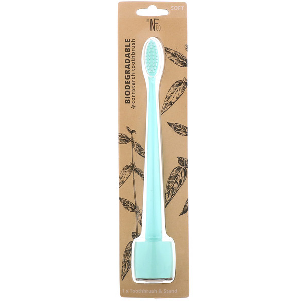 The Natural Family Co., Biodegradable Cornstarch Toothbrush, Rivermint, Soft, 1 Toothbrush & Stand