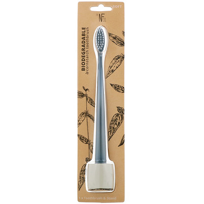 The Natural Family Co. Biodegradable Cornstarch Toothbrush, Monsoon Mist, Soft, 1 Toothbrush & Stand