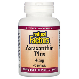 Natural Factors, Astaxanthin Plus, астаксантин, 4 мг, 60 капсул