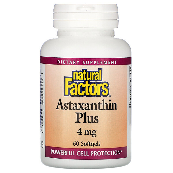Natural Factors, Astaxanthin Plus, астаксантин, 4 мг, 60 капсул