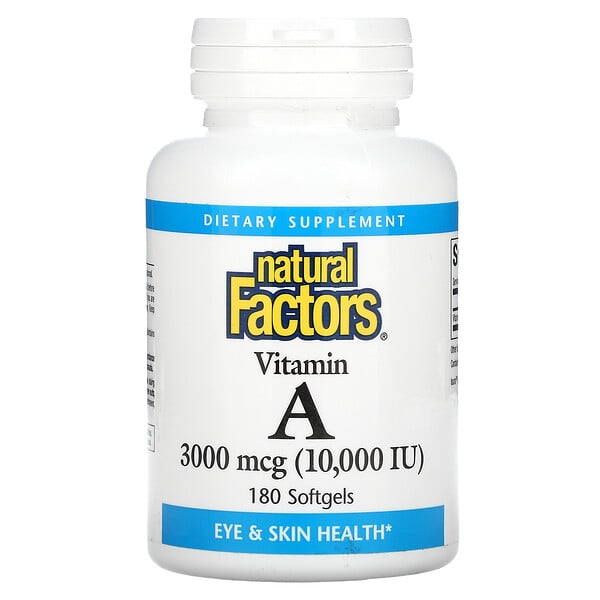 Natural Factors, витамин A, 3000 мкг (10 000 МЕ), 180 капсул