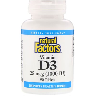 Natural Factors Витамин D3, 25 мкг (1000 МЕ), 90 таблеток