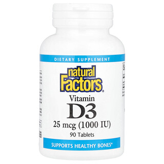 Natural Factors, Vitamina D3, 25 mcg (1.000 UI), 90 Comprimidos