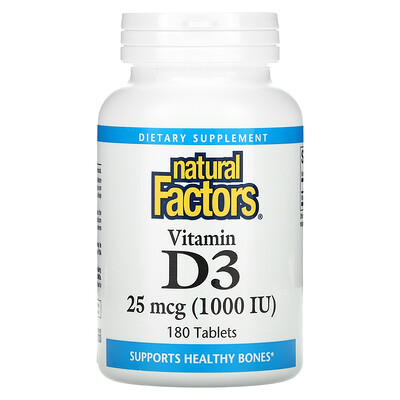 Natural Factors Витамин D3, 1000 МЕ, 180 таблеток