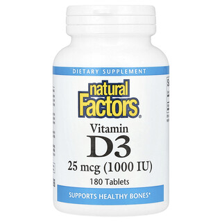 Natural Factors, Vitamine D3, 25 mcg (1.000 IE), 180 tabletten