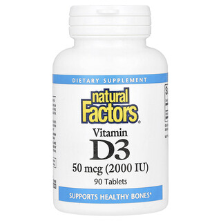 Natural Factors, Vitamin D3, 50 mcg (2,000 IU), 90 Tablet