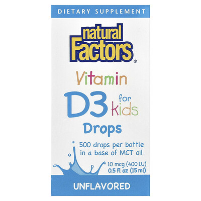 Product Image for Natural Factors, Vitamin D3 Drops for Kids, Unflavored, 0.5 fl oz (15 ml)
