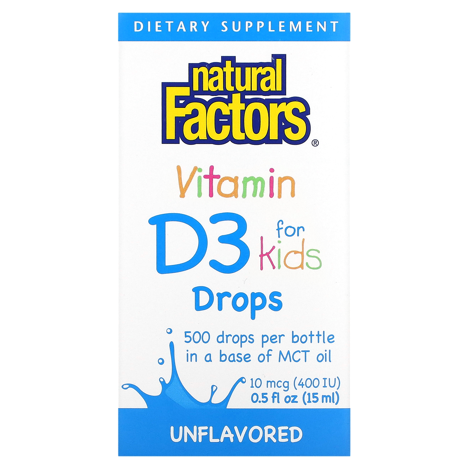 Natural Factors, Vitamin D3 Drops for Kids, Unflavored, 10 mcg (400 IU
