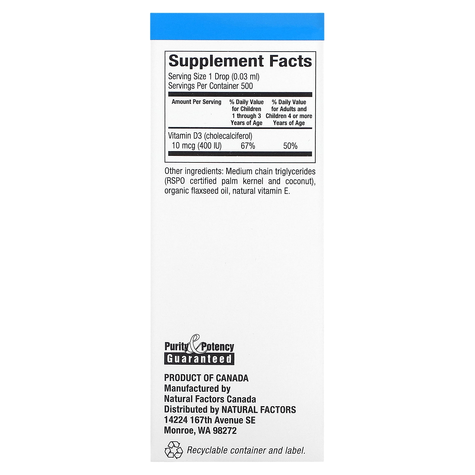 Natural Factors, Vitamin D3 Drops for Kids, Unflavored, 10 mcg (400 IU