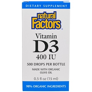 Natural Factors, Капли для детей с витамином D3, 400 IU, 15 мл