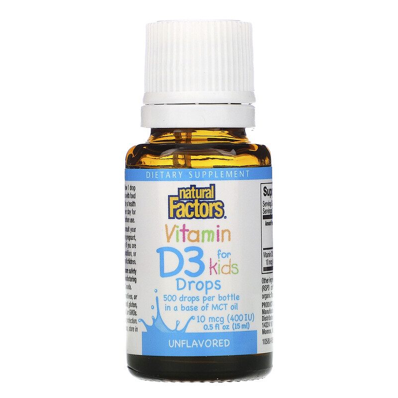 Natural Factors, Vitamin D3 Drops for Kids, Unflavored, 10 mcg (400 IU