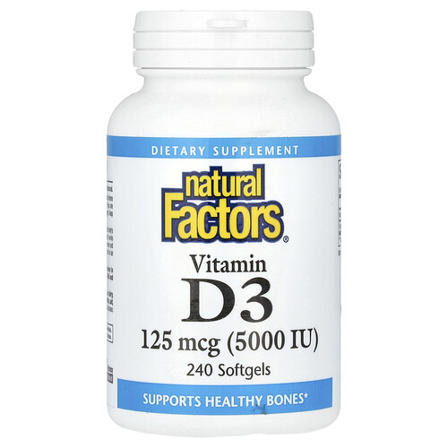 Natural Factors, D3-vitamiin, 125 mcg (5,000 RÜ), 240 pehmet geeli