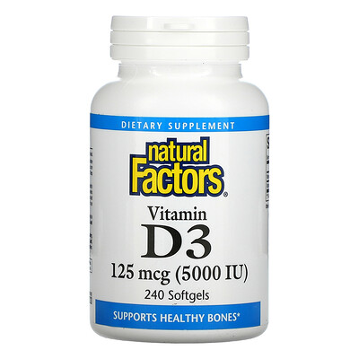 

Natural Factors Vitamin D3 125 mcg (5 000 IU) 240 Softgels