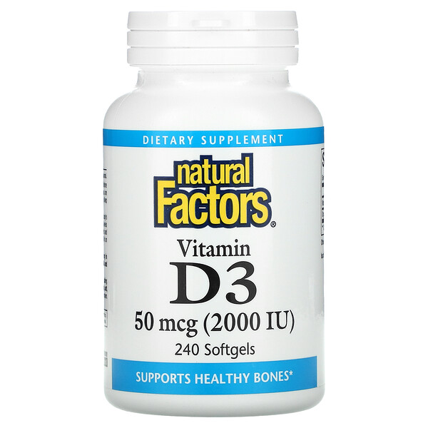 Natural Factors, Vitamin D3, 50 mcg (2,000 IU), 240 Softgels iHerb